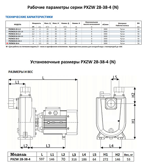 Самовсасывающий насос моноблочный PURITY PXZW 28-38-4 Самовсасывающий насос моноблочный PURITY PXZW 28-38-4