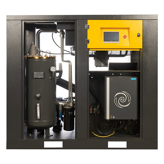 Мощность двигателя, кВт;Давление, атм;Объем ресивера, литров;Производительность, л/мин;Наличие осушителя;Тип привода;Наличие частотного преобразователя;Применение;Напряжение питания, В;Габариты (ДхШхВ), мм;Гарантия, месяцев;Масляный/Безмасляный;Страна производства;Наличие ресивера;Серия Винтовой компрессор ET-Compressors SL 75-13 VS PM (IP55) с частотным регулированием производительности и двигателем на постоянных магнитах