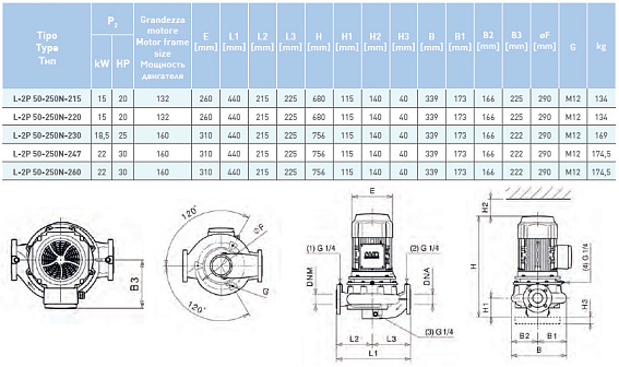 Циркуляционный насос In-Line SAER L-2P 50-250N-215 Циркуляционный насос In-Line SAER L-2P 50-250N-215