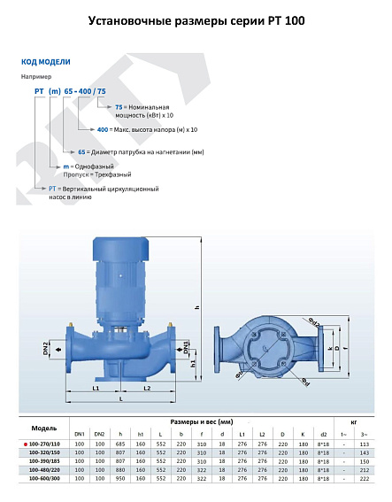 Насос моноблочный в линию PURITY PT 100-270/110 (N) Насос моноблочный в линию PURITY PT 100-270/110 (N)