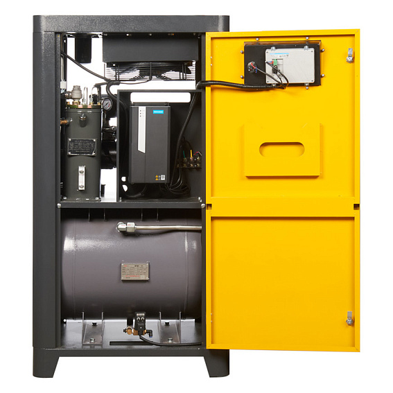 Винтовой компрессор ET SL 7,5-13 D VS PM (IP23) V Винтовой компрессор ET-Compressors SL 7,5-13 D VS PM (IP23) без муфты с частотным регулированием производительности и двигателем на постоянных магнитах вертикальное исполнение на ресивере 130 л