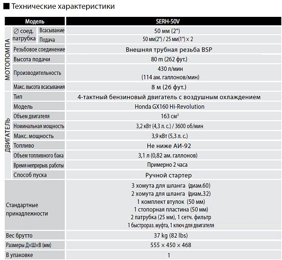 Бензиновая высоконапорная мотопомпа Koshin SERH-50V Бензиновая высоконапорная мотопомпа Koshin SERH-50V
