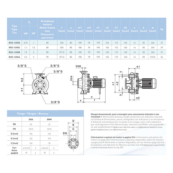 Насосный агрегат моноблочный фланцевый SAER IR 32-125SD Насосный агрегат моноблочный фланцевый SAER IR 32-125SD