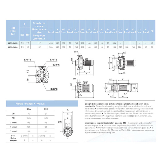 Насосный агрегат моноблочный фланцевый SAER IR 50-160B Насосный агрегат моноблочный фланцевый SAER IR 50-160B