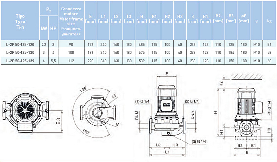 Циркуляционный насос In-Line SAER L-2P 50-125-120 Циркуляционный насос In-Line SAER L-2P 50-125-120