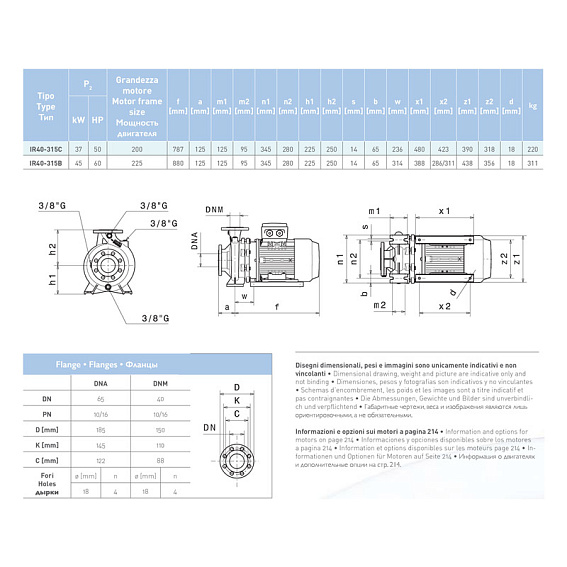 Насосный агрегат моноблочный фланцевый SAER IR 40-315B Насосный агрегат моноблочный фланцевый SAER IR 40-315B