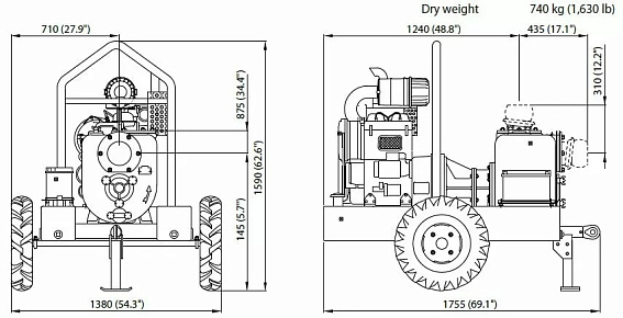 Дизельная грязевая мотопомпа Varisco JD 6-250 G10 FVM06 TRAILER Дизельная грязевая мотопомпа Varisco JD 6-250 G10 FVM06 TRAILER