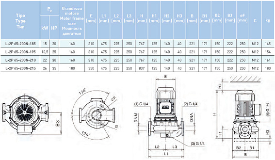 Циркуляционный насос In-Line SAER L-2P 65-200N-215 Циркуляционный насос In-Line SAER L-2P 65-200N-215