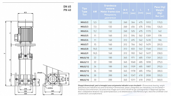 Вертикальный многоступенчатый насосный агрегат Saer MK65/9 - 160L-V1 - 400/690V 3~
