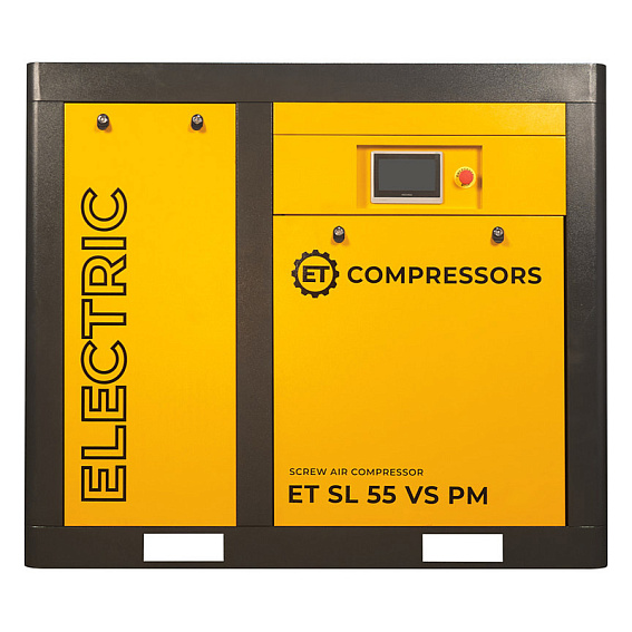 Мощность двигателя, кВт;Давление, атм;Объем ресивера, литров;Производительность, л/мин;Наличие осушителя;Тип привода;Наличие частотного преобразователя;Применение;Напряжение питания, В;Габариты (ДхШхВ), мм;Гарантия, месяцев;Масляный/Безмасляный;Страна производства;Наличие ресивера;Серия Винтовой компрессор ET-Compressors SL 55-08 VS PM (IP55) с частотным регулированием производительности и двигателем на постоянных магнитах