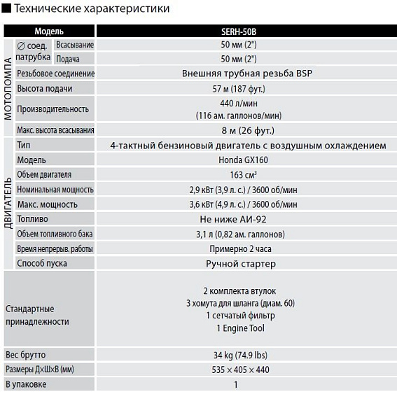 Бензиновая высоконапорная мотопомпа Koshin SERH-50B Бензиновая высоконапорная мотопомпа Koshin SERH-50B
