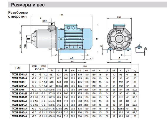 Горизонтальный многоступенчатый насосный агрегат из нержавеющей стали Calpeda MXH 3202 Горизонтальный многоступенчатый насосный агрегат из нержавеющей стали Calpeda MXH 3202