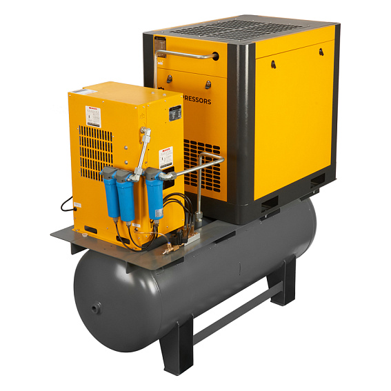 Мощность двигателя, кВт;Давление, атм;Объем ресивера, литров;Производительность, л/мин;Наличие осушителя;Тип привода;Наличие частотного преобразователя;Применение;Напряжение питания, В;Габариты (ДхШхВ), мм;Гарантия, месяцев;Масляный/Безмасляный;Страна производства;Наличие ресивера;Серия Винтовой компрессор ET-Compressors SL 15-16-500 ES (IP55) 1,2