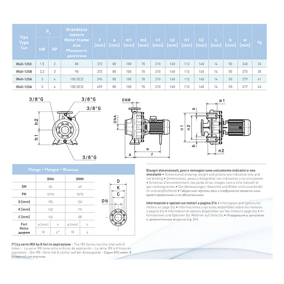 Насосный агрегат моноблочный фланцевый SAER IR 40-125C Насосный агрегат моноблочный фланцевый SAER IR 40-125C