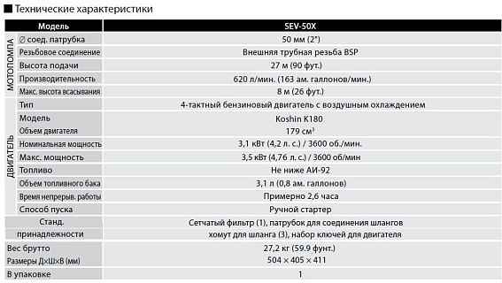 Бензиновая мотопомпа для загрязненных вод Koshin SEV-50X Бензиновая мотопомпа для загрязненных вод Koshin SEV-50X