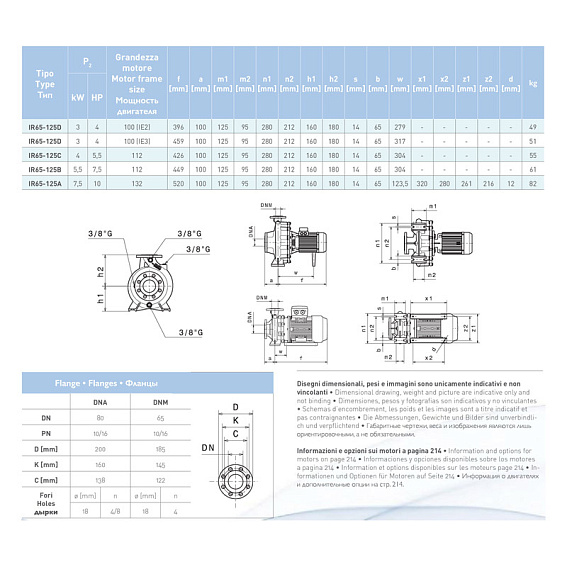 Насосный агрегат моноблочный фланцевый SAER IR 65-125A Насосный агрегат моноблочный фланцевый SAER IR 65-125A