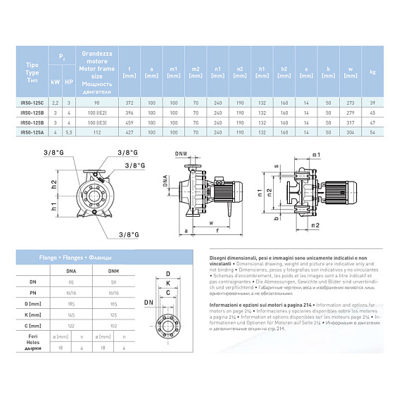 Насосный агрегат моноблочный фланцевый SAER IR 50-125B Насосный агрегат моноблочный фланцевый SAER IR 50-125B