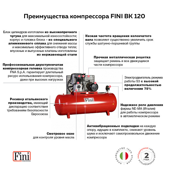 Поршневой компрессор с ременным приводом FINI BK-120-500F-10 Поршневой компрессор с ременным приводом FINI BK-120-500F-10
