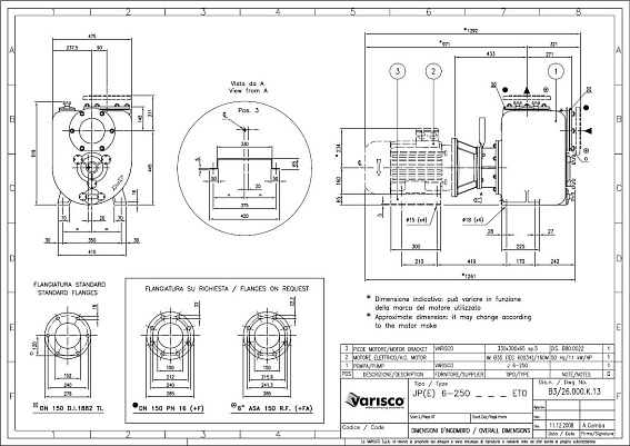 Самовсасывающий грязевой электронасос Varisco JE 6-250 G11 FT40 Самовсасывающий грязевой электронасос Varisco JE 6-250 G11 FT40