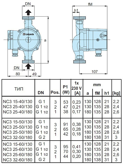 Циркуляционный насос с мокрым ротором Calpeda NC3 15-40/130 V.230/50 Циркуляционный насос с мокрым ротором Calpeda NC3 15-40/130 V.230/50