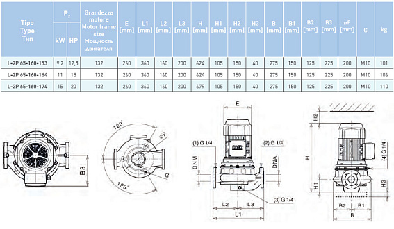 Циркуляционный насос In-Line SAER L-2P 65-160-164 Циркуляционный насос In-Line SAER L-2P 65-160-164
