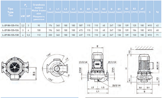 Циркуляционный насос In-Line SAER L-2P 80-125-138 Циркуляционный насос In-Line SAER L-2P 80-125-138