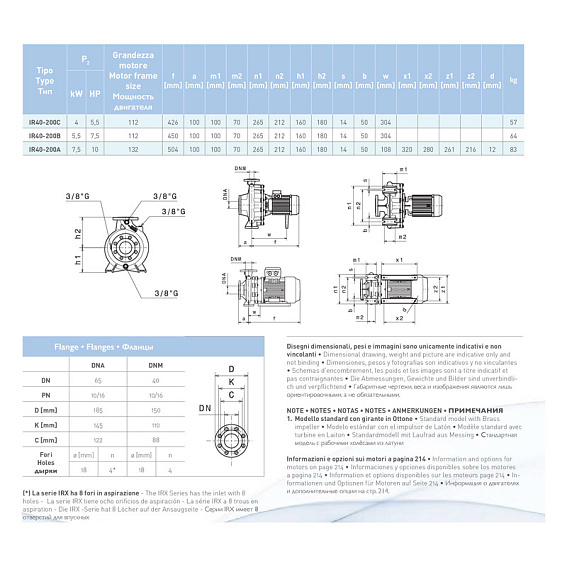 Насосный агрегат моноблочный фланцевый SAER IR 40-200B Насосный агрегат моноблочный фланцевый SAER IR 40-200B
