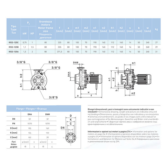 Насосный агрегат моноблочный фланцевый SAER IR 32-125C Насосный агрегат моноблочный фланцевый SAER IR 32-125C