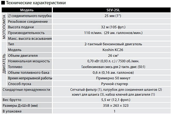 Бензиновая мотопомпа для загрязненных вод Koshin SEV-25L (2-тактный двигатель) Бензиновая мотопомпа для загрязненных вод Koshin SEV-25L (2-тактный двигатель)