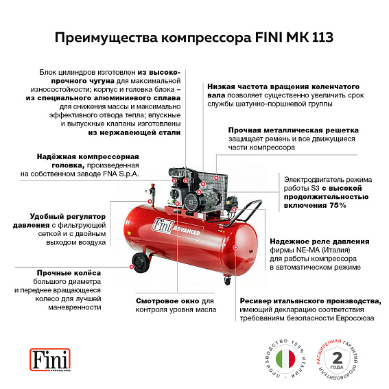 Поршневой компрессор с ременным приводом FINI MK 113-200-4 Поршневой компрессор с ременным приводом FINI MK 113-200-4