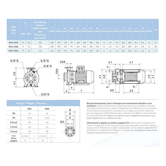 Насосный агрегат моноблочный фланцевый SAER IR 40-250A Насосный агрегат моноблочный фланцевый SAER IR 40-250A