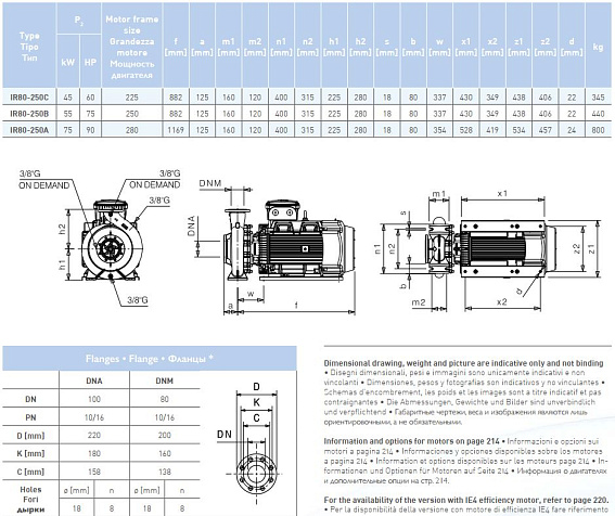 Насосный агрегат моноблочный фланцевый SAER IR 80-250C Насосный агрегат моноблочный фланцевый SAER IR 80-250C