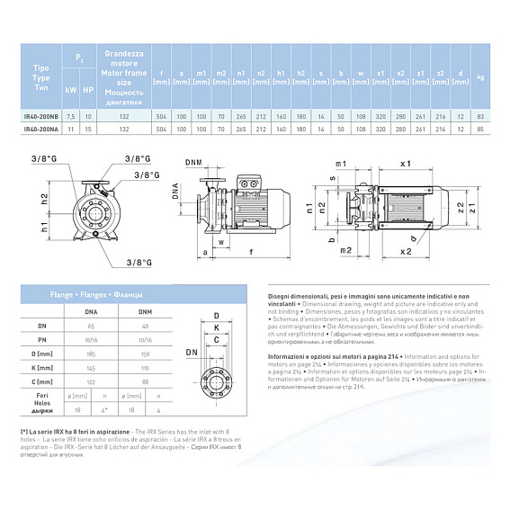 Насосный агрегат моноблочный фланцевый SAER IR 40-200NA Насосный агрегат моноблочный фланцевый SAER IR 40-200NA
