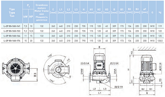 Циркуляционный насос In-Line SAER L-2P 80-160-174 Циркуляционный насос In-Line SAER L-2P 80-160-174