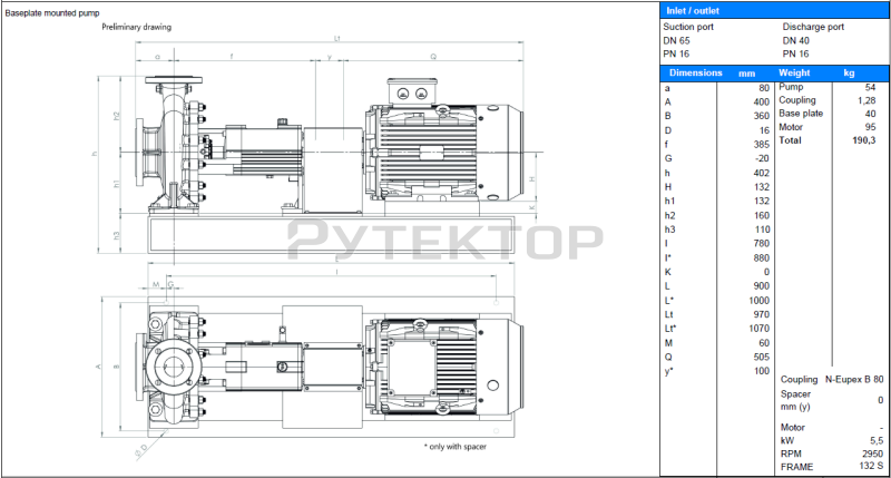 Центробежный консольный насос Idrochemical NCM - F 40-16D_5,5 kW_ExdIIBT4:  купить в Москве, цена в каталоге «Рутектор»
